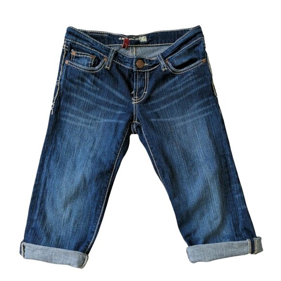 BKE Stella Low Rise Stretch Cuffed Crop Jeans Embroidered Flap Pockets Size 28 - Picture 4 of 11